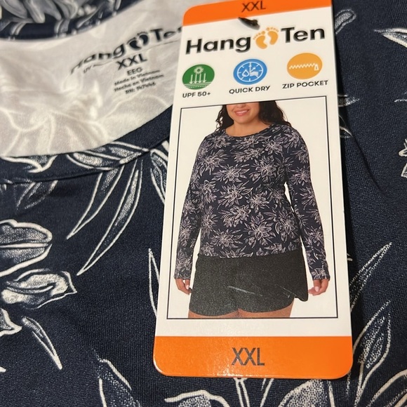 NWT Hang Ten Women's Sun Tee navy print UPF 50+ quick dry hiking fishing - Picture 4 of 4